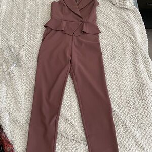 Main Strip Skinny Peplum Jumpsuit in Dusty Rose/mauve